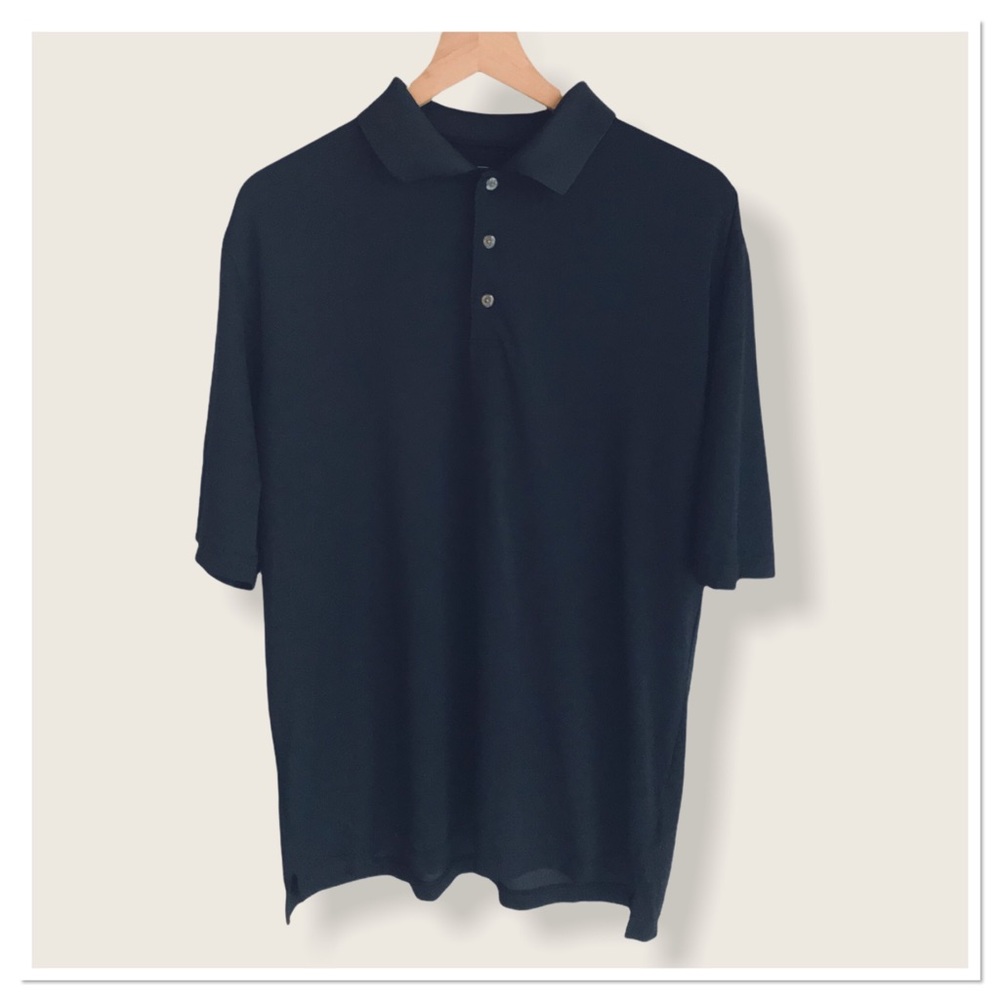 Pebble Beach Polo Golf Shirt Short Sleeve Three Button Front Black Size Large